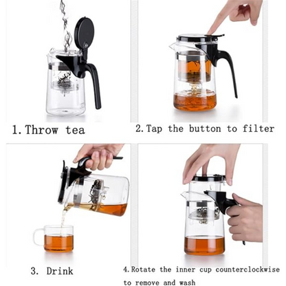 Glass teapot that Filters with just One click